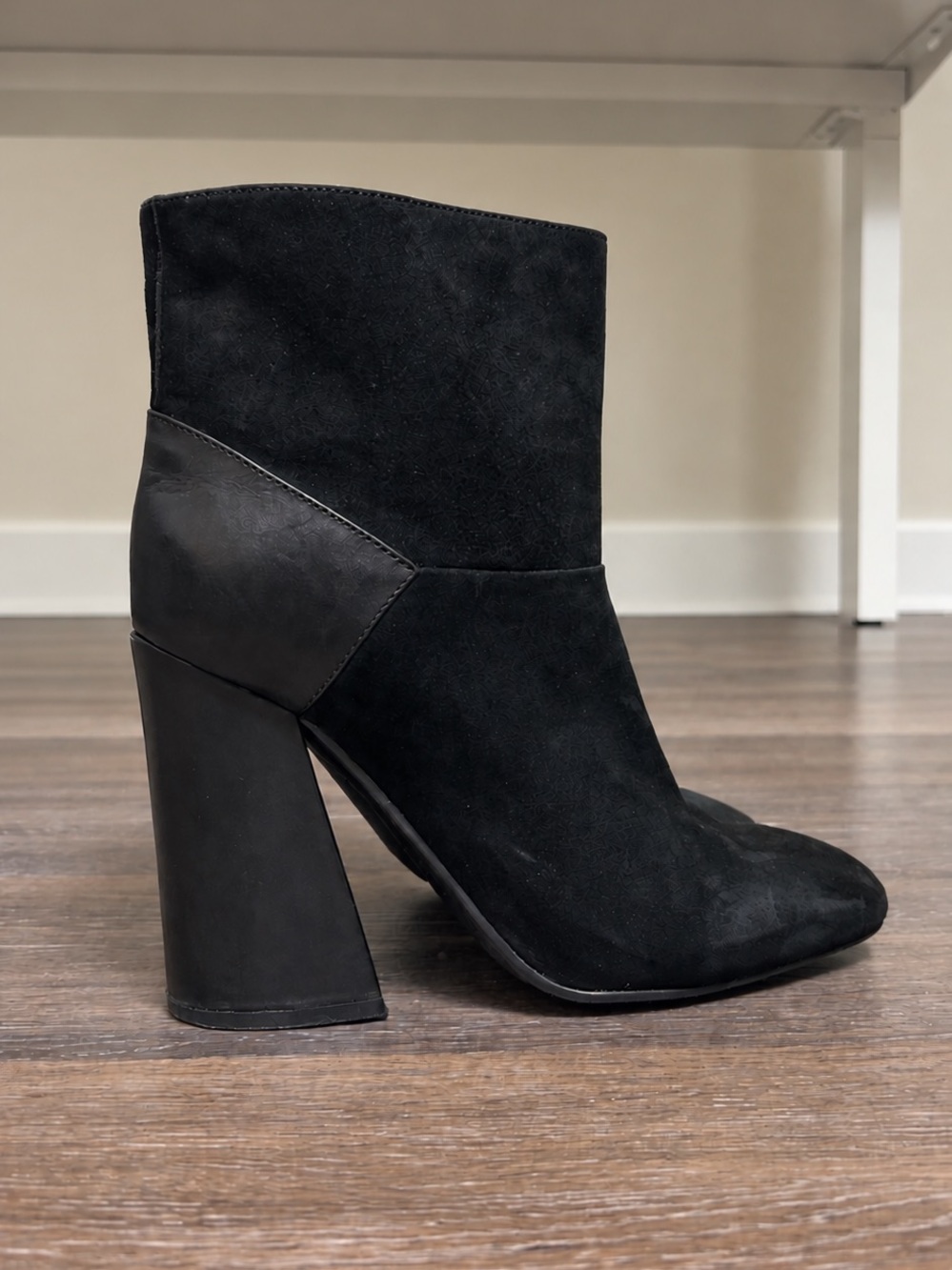See By Chloe Black Suede Ankle Boot with Sculpted Block Heel